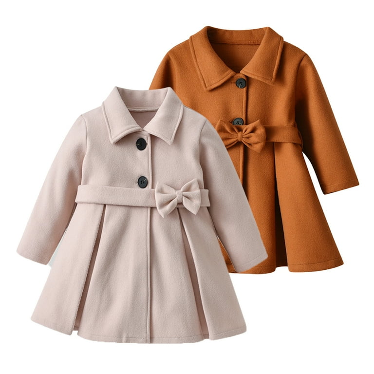 KYAIGUO Toddler Girls Dress Coat Baby Winter Warm Bow-Tie Trench