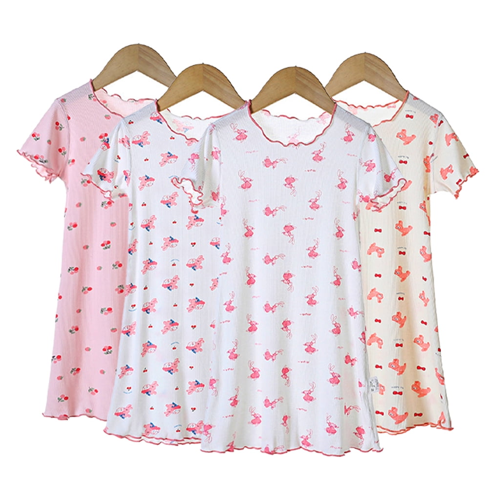 KYAIGUO Toddler Girls Nightgown Pajamas Cotton Dresses for 310 Years Sleepwear Crewneck Printed