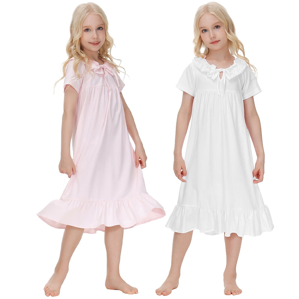 KYAIGUO Toddler Girls Summer Nightgowns Cotton Short Sleeve Sleepwear