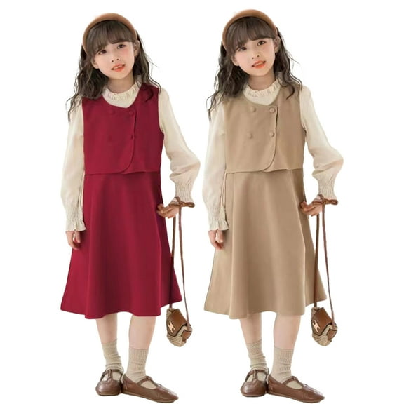 KYAIGUO Toddler Kids Autumn Winter Fleece Dress for Girls,Baby Plush Dress Fashion Casual Dress Thick. Warm Matching Fake Two-Piece Dress for 3-12 Years Old