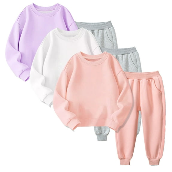 KYAIGUO Toddler Kids Baby Boy Sweatsuits Outfits Sweatshirt Top Pants Set Solid Color Tops Sweatpants Set Casual Clothes Outfit for 1-12Y