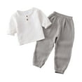 thumbnail image 1 of KYAIGUO Toddler Kids Cotton Linen 2 PCS Outfit Fall and Summer Sets Long Sleeve Tops Elastic Waist Pants Set for Newborn 6M-6Y, 1 of 7