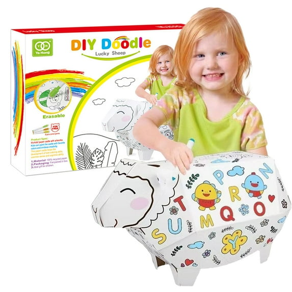 KYAIGUO Toddler Kids DIY Cardboard Playhouse Toys Cartoon Sheep Paper Craft Kits Reusable Painting Toys Christmas Birthday Gift Present for Boy Girl