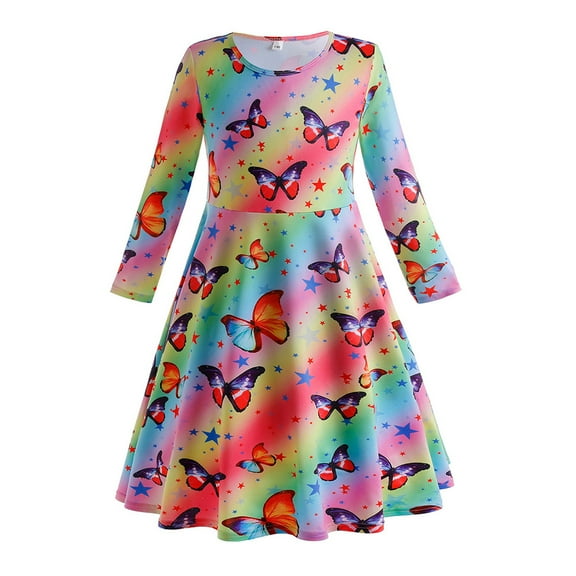 KYAIGUO Toddler Kids Dress Long Sleeve Dress Fashion Print Spring Dress for Baby Girls,Holiday Playwear Soft Princess Dress