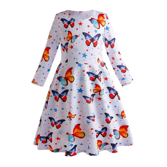 KYAIGUO Toddler Kids Dress Long Sleeve Dress Fashion Print Spring Dress for Baby Girls,Holiday Playwear Soft Princess Dress
