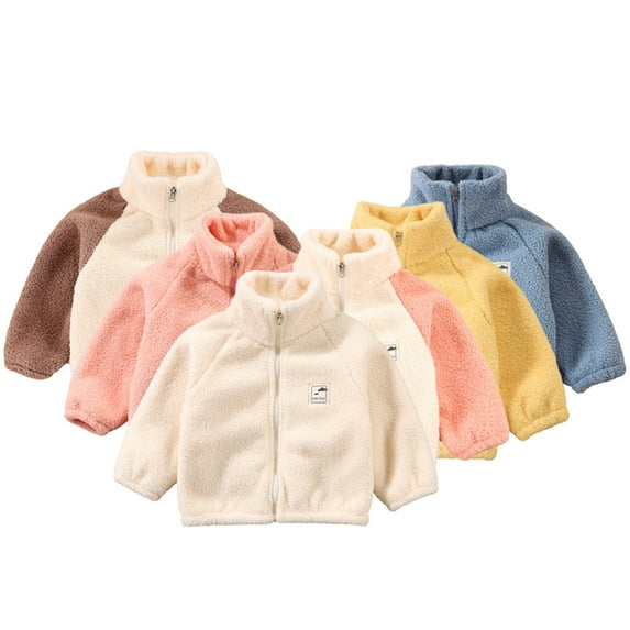 KYAIGUO Toddler Kids Fleece Outwear for Boys Girls,Baby Fall Winter Long Sleeve Jacket Zip Solid Color Little Boys Girls Thick Warm Jacket Outerwear ClothesL,Size 1-10 Years