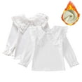 thumbnail image 1 of KYAIGUO Toddler Kids Fleece T Shirt Undershirt Pullover Long Sleeves Shirts Lapel Ruffle Fall Winter Princess T Shirt Baby Cotton Solid Soft Bottom Plush Top,Size 3-12Y, 1 of 8