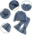 thumbnail image 1 of KYAIGUO Toddler Kids Girls Denim 2-Piece Outfit Spring Autumn Long Sleeve Button down Denim Jacket and Jeans Flared Trousers Set Clothes for 3-8 Years, 1 of 9
