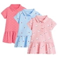 thumbnail image 1 of KYAIGUO Toddler Kids Girls Short Sleeve Lapel Dresses Kids Summer Ruffle Dresses Baby A-Line Princess Onesies Skirt for 2-8 Years Old, 1 of 10
