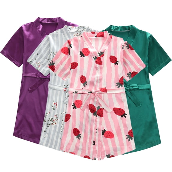KYAIGUO Toddler Kids Girls Silky Robe Baby Solid Color Satin Kimono Bath Robes 1-7T Sleeping Gown Bathrobe for Spa Birthday Parties Wedding