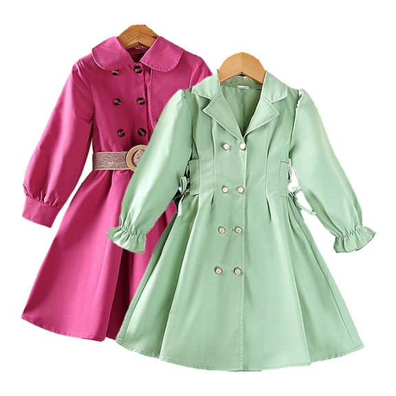 KYAIGUO Toddler Kids Girls Spring Double Breasted Ruffle Dress Trim Belted Trench Coat Dress Fall Flare Sleeve Windbreaker Outerwear for 4-7T