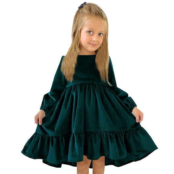 KYAIGUO Toddler Kids Girls Spring Fall Dress Little Big Girls Long Sleeve Dresses Party Gown Holiday Dresses Ruffled Casual Pullover Dresses for 7-12Y