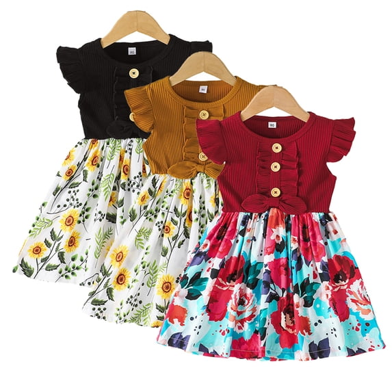 KYAIGUO Toddler Kids Girls Summer Dresses 12M-8Years Infant Floral Swing Skirt Newborn Ruffles Lace Girls Fashion Short Sleeve Clothes