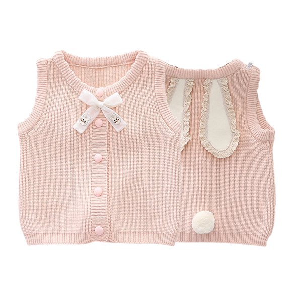 KYAIGUO Toddler Kids Knit Sweater Vest Outwear for Girls,Little Girls Spring Fall Soft Waistcoat Outerwear Button Cute Bowknot Baby Round Neck Cardigan Sleeveless Jacket,Size 1-5 Years