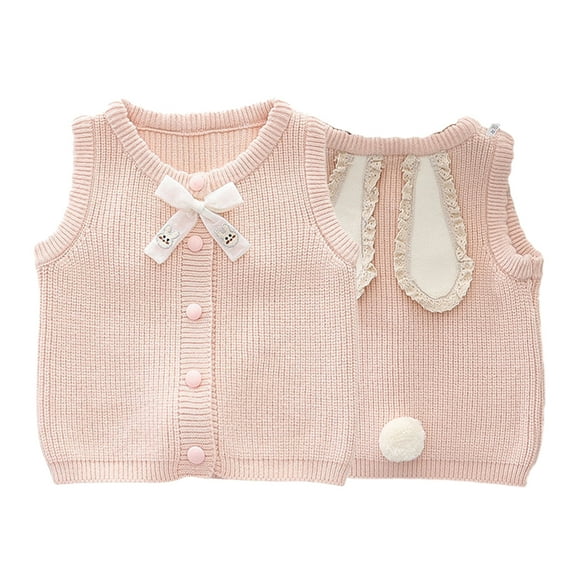 KYAIGUO Toddler Kids Knit Sweater Vest Outwear for Girls,Little Girls Spring Fall Soft Waistcoat Outerwear Button Cute Bowknot Baby Round Neck Cardigan Sleeveless Jacket,Size 1-5 Years
