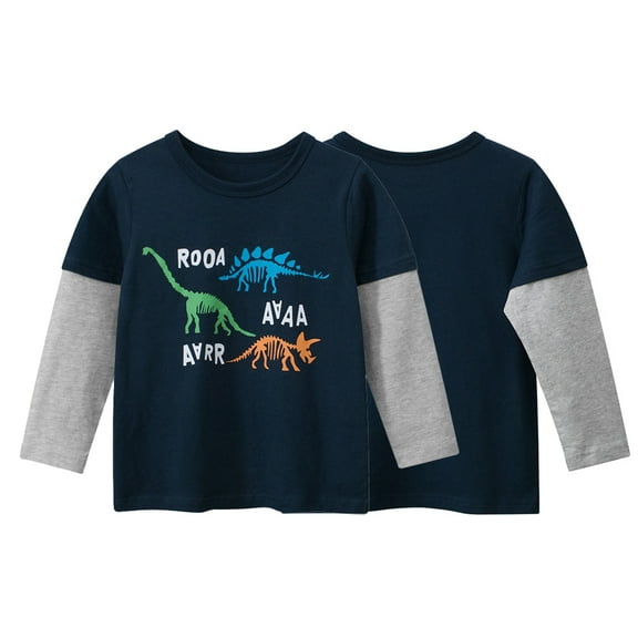 KYAIGUO Toddler Kids Long-Sleeved T-Shirt Pullover Sweatshirt for Boys Dinosaur Printed Bottoming Shirt Tees Spring Fall Tops 1-10T