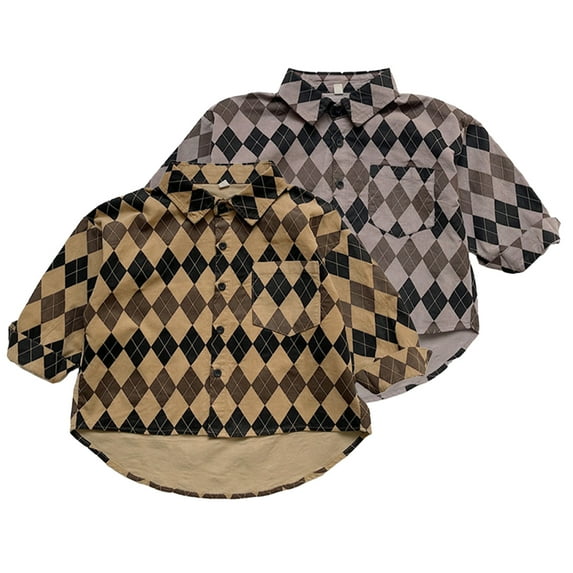 KYAIGUO Toddler Kids Toddler Boys Girls Plaid Shirt Jacket Long Sleeve Button Down Lapel Tops Coat Shacket Jacket Spring Fall Clothe for 1-9Y