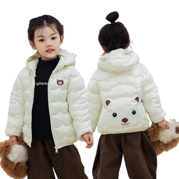 KYAIGUO Toddler Baby Girls Boys Cartoon Down Jacket Raincoat with Hoodie Infant Waterproof Lightweight Puffer Coat Soft Warm Padded Windbreak Bear Ears Outwears for 9M-6Y