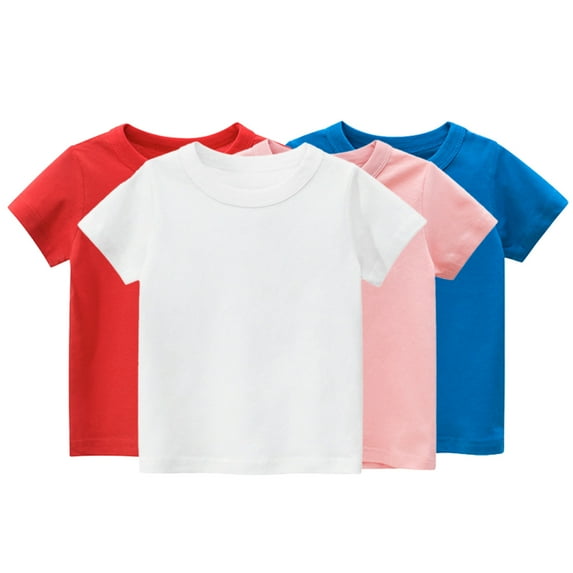 KYAIGUO Unisex Baby Crew Neck T-Shirt Toddler Kids Short Sleeve Solid Color Tees Shirts Summer 100% Organic Cotton T-Shirt Blouse for 1-9 Years Old