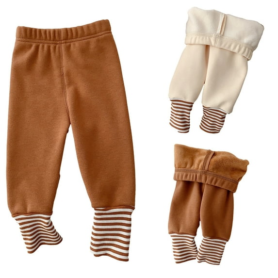 KYAIGUO Unisex Baby Stretchy Leggings Pants for Toddler Boys Girls Stripe Patchwork Padded Bottoms Newborn Winter Warm Trousers Tights Skinny 6M-5Y