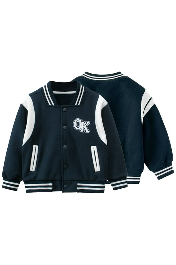 1-9Y Baby Toddler Fall Baseball Jackets for Boys Winter Everyday Casual Cotton Classic Outwear Warm Cardigan Casual Sport Coat
