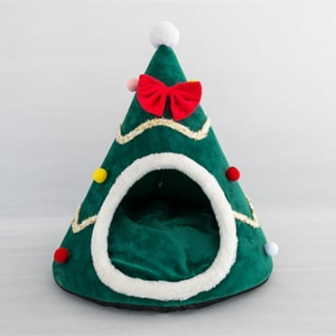 KYAIGUO Winter Cat Dog House Cat Christmas Tree Model Nest Covered Three-Dimensional Dog Bed Super Soft Mat Warm Plush Sleeping Nest Bed for Cat Small Dog and Rabbit