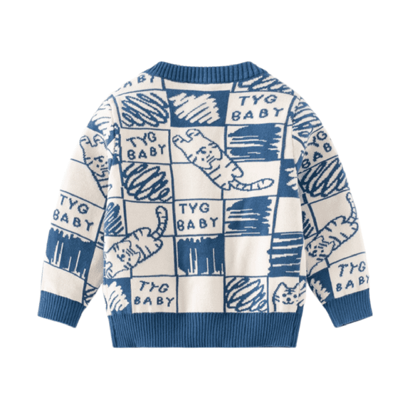 KYAIGUO Winter Kids Boys Coat Soft Sweater Comfortable Cartoon Cat Sweater Cardigan Knit Jacket Buttons V Neck Long Sleeve Toddler Boys for 2-7Y