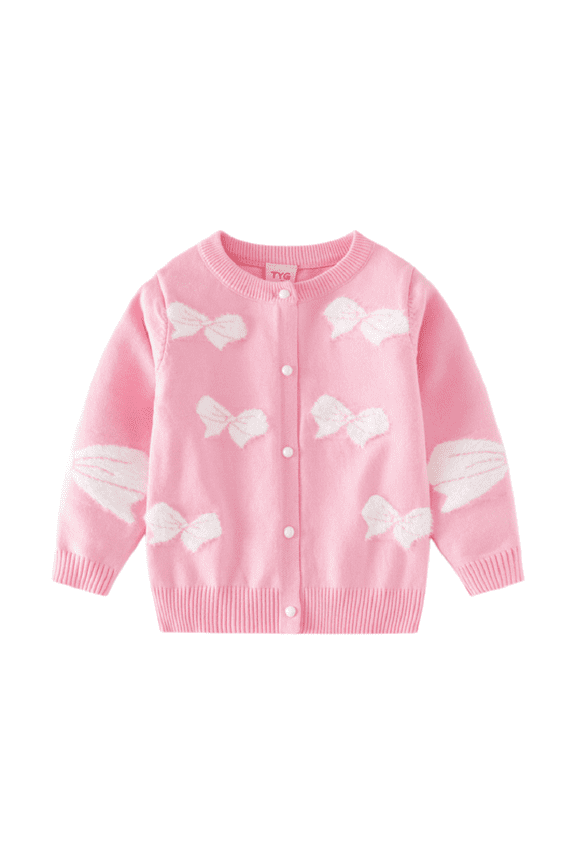 Winter Kids Girls Cardigan Sweater Coat Comfortable Baby Sweater Cardigan Buttons Bowknot Woolen Knit Jacket Long Sleeve Toddler Girls for 2-7Y