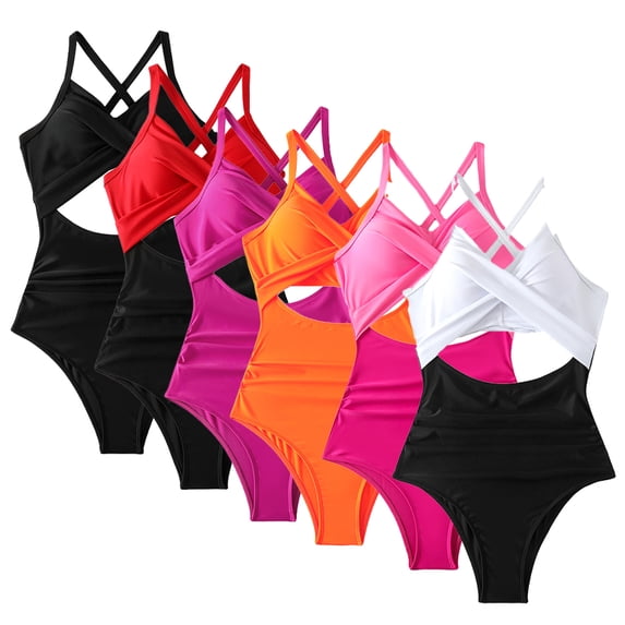 KYAIGUO Women's Backless One Piece Swimsuit Strappy Cross Monokini High Waist Bathing Suit Beach Quick Dry Bikini Cross Backless One Piece Swimwear