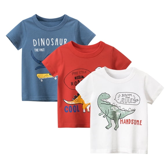 KYAIGUOToddler Boys Summer New T Shirt Baby Crewneck Cute Cartoon Short Sleeved Bottom Shirt 1-9 Years Moisture Wicking Cotton Tees Tops for Kids
