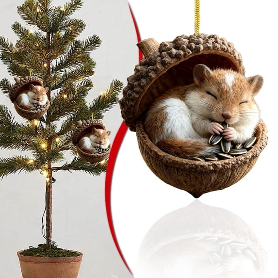 Ktoot Animal Christmas Ornaments Acrylic 2D Flat Printed Handmade Hanging Pendant Hamster Ornament Woodland Animal Ornaments Rustic Farmhouse Christmas Decor Cozy Forest Ornaments For Animal Lovers