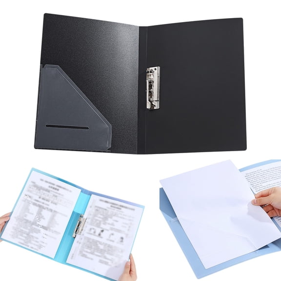 KYAOCX Punchless Clamp Binder Ringless Binder Metal Clip File Folder Report Cover Letter Size Folder Punchless Binder Fits 8.5x11 Paper Black File Folder for Documents Home Office