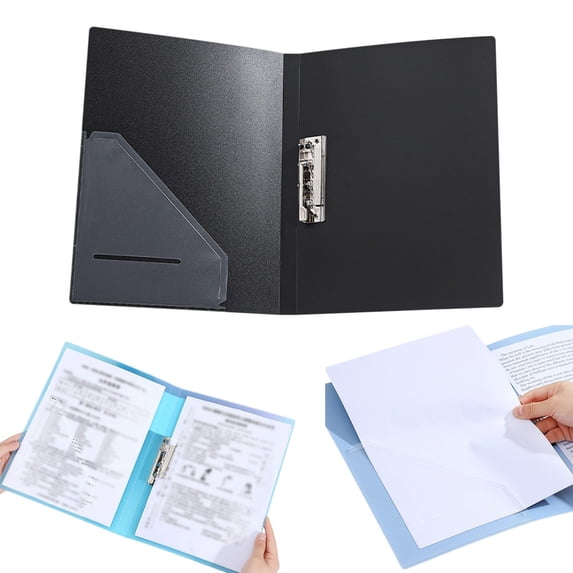 Ktoot Punchless Clamp Binder Ringless Binder Metal Clip File Folder Report Cover Letter Size Folder Punchless Binder Fits 8.5x11 Paper Black File Folder for Documents Home Office
