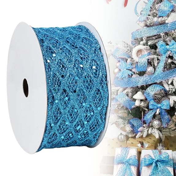 Ktoot Sparkling Glitter Mesh Wired Ribbon Sheer Crinkle Net Deco Mesh Ribbon for Christmas Tree Wrapping Crafts Bows Wreaths Garland Holiday Decor Blue Christmas Ribbon Sparkly Mesh Ribbon