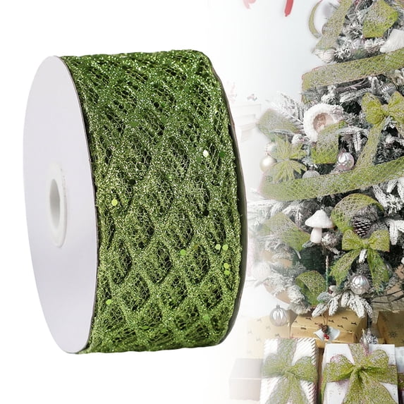 Ktoot Sparkling Glitter Mesh Wired Ribbon Sheer Crinkle Net Deco Mesh Ribbon for Christmas Tree Wrapping Crafts Bows Wreaths Garland Holiday Decor Light Green Decorative Ribbon Net Ribbon