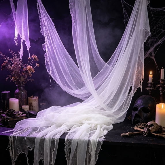 Ktoot White Halloween Creepy Cloth Ragged Sheer Gauze Fabric Stretchy Reusable Polyester Netting Giant Halloween Party Supplies Porch Decor For Window Doorway Haunted House Wall Decor