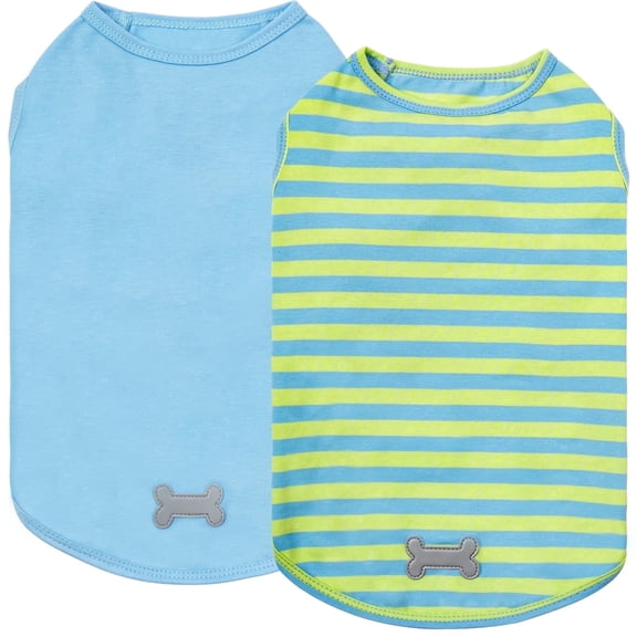 KYEESE 2Pack Dog Shirts, Blue+Striped Dogs T Shirts, Dog Shirt for Small Dogs, M