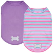 KYEESE 2Pack Dog Shirts, Purple+Blue Striped Dogs T Shirts, Dog Shirt for Small Dogs, M