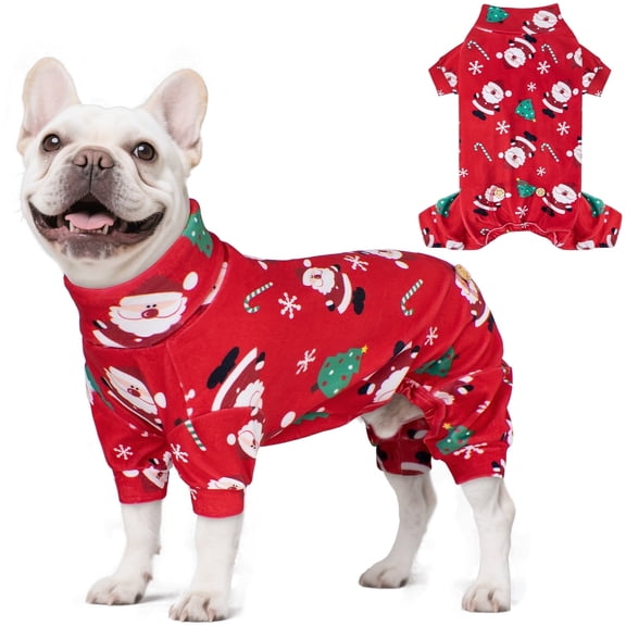 KYEESE Dog Christmas Pajamas, Red Black Santa Claus Turtleneck Dog Pjs, Dog Pajamas for Small Dogs, L