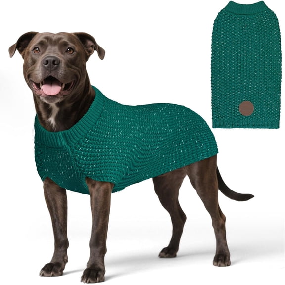 KYEESE Dog Sweater, Greeen Warm Pullover with Reflective Thread, Dog Sweater for Large Dogs, 2XL