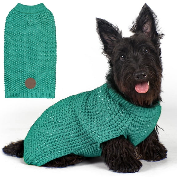 KYEESE Dog Sweater, Greeen Warm Pullover with Reflective Thread, Dog Sweater for Small Dogs, M