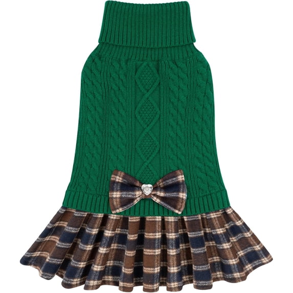 KYEESE Dog Sweater, Green Turtleneck Sweater Dress with Bowtie, Dog Sweater for Small Dogs, XL