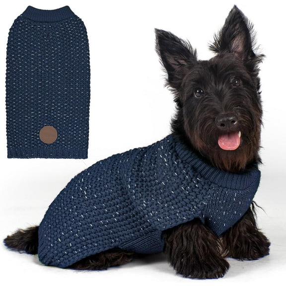 KYEESE Dog Sweater, Navy blue Warm Pullover with Reflective Thread, Dog Sweater for Small Dogs, M