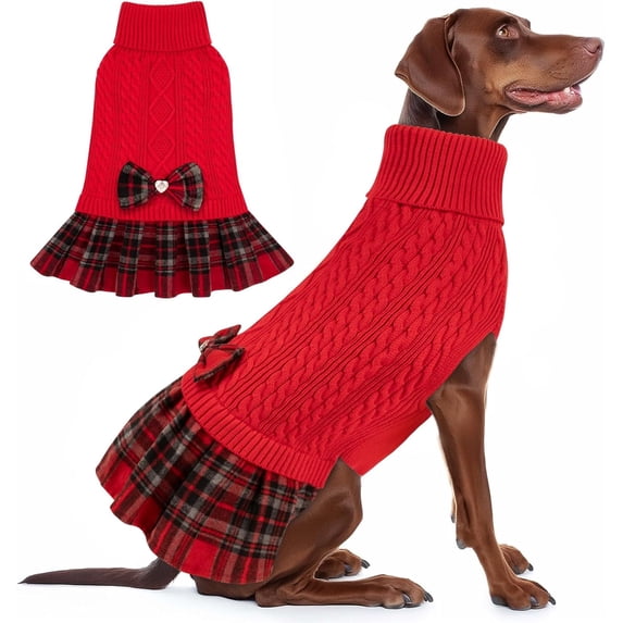 KYEESE Dog Sweater, Red Turtleneck Sweater Dress with Bowtie, Dog Sweater for Large Dogs, 3XL