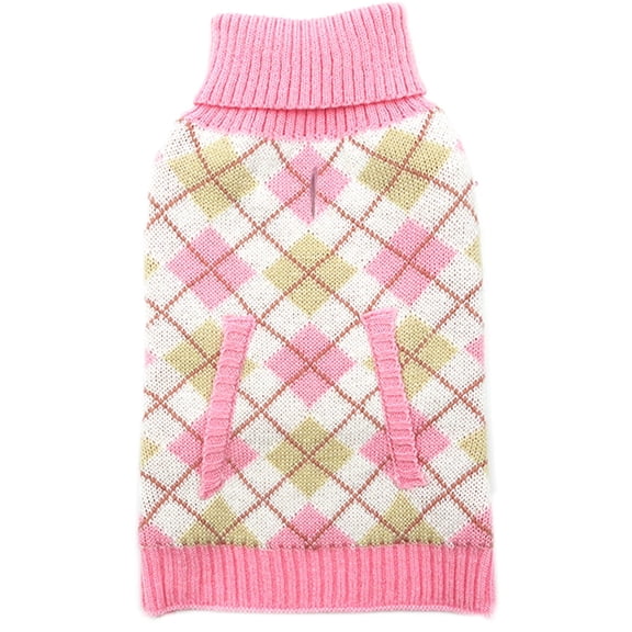 KYEESE Dog Sweater, Soft Argyle Knit Dog Sweater for Small and Medium Dogs, Pink, S