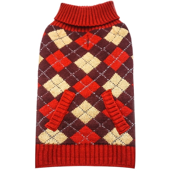 KYEESE Dog Sweater, Soft Argyle Knit Dog Sweater for Small and Medium Dogs, Red, M