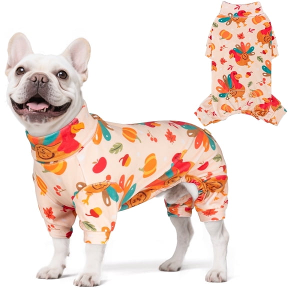 KYEESE Dog Thanksgiving Pajamas, Turkey Pattern Turtleneck Dog Pjs, Dog Pajamas for Small Dogs, L
