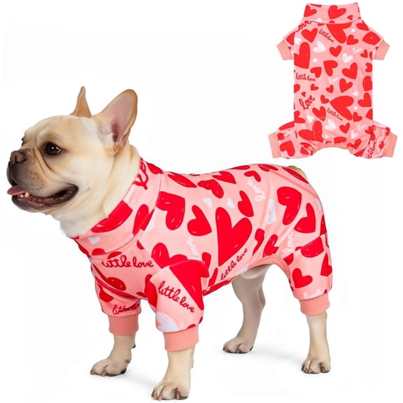 KYEESE Valentine's Day Dog Pajamas, Soft Heart Print PJs for Small and Medium Dogs, L