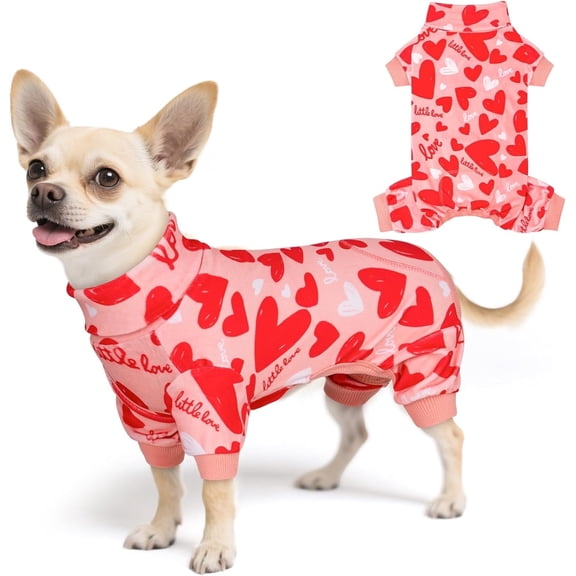 KYEESE Valentine's Day Dog Pajamas, Soft Heart Print PJs for Small and Medium Dogs, S