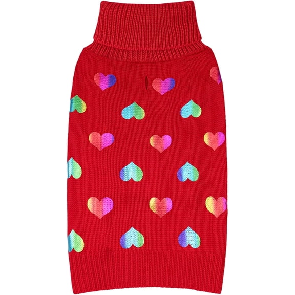 KYEESE Valentine's Day Dog Sweater with Leash Hole, Turtleneck Sweaters for Small and Medium Dogs, Red, S